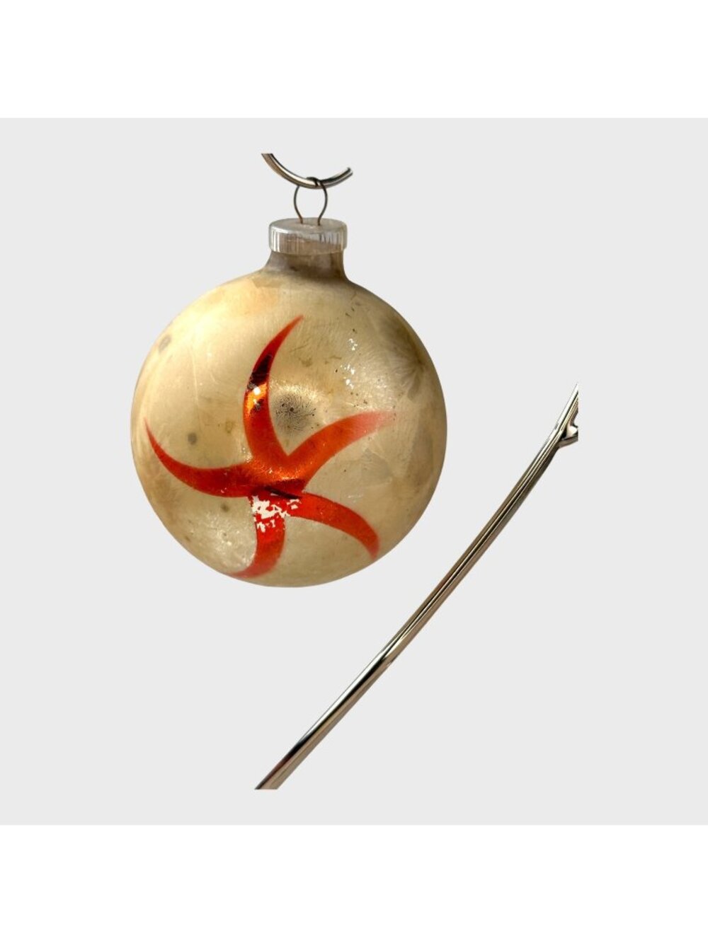 Vintage West Germany Glass Ball Ornaments Set Of 2 Hand-Painted Red & Gold Holid - Picture 2 of 9